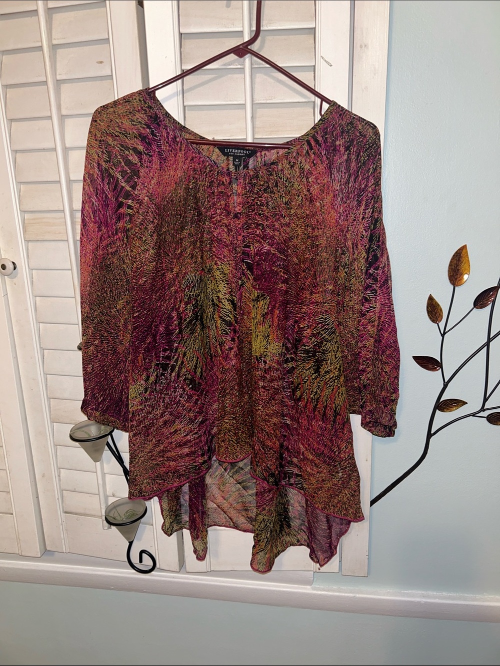 Liverpool Multicolor Printed High-Low Tunic - Pink, Green, Gold